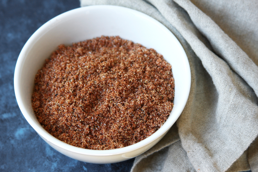 Pork Dry Rub recipe mix together in a white bowl.