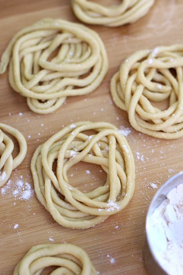 Overhead photo of Pinci (aka Pici Pasta).