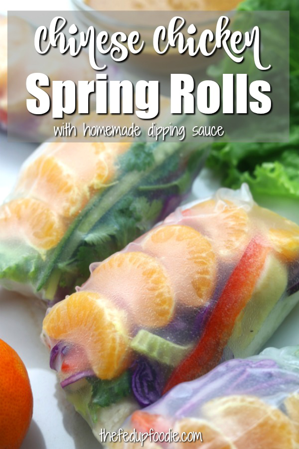 Chinese Chicken Spring Rolls are packed with fresh veggies, mandarin oranges, baked chicken and an incredibly delicious almond dipping sauce. This easy and healthy recipe is a twist on Chinese chicken salad and is perfect as an appetizer, lunch or light dinner. Instructional video included.
#SpringRolls #SpringRollsRecipe #ChickenSpringRolls #SpringRollsWithDippingSauce https://www.thefedupfoodie.com