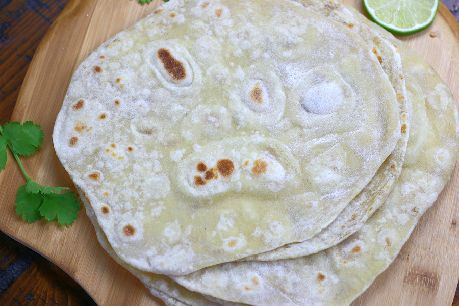 Overhead photo of tortillas from Soft Tortilla Recipe.