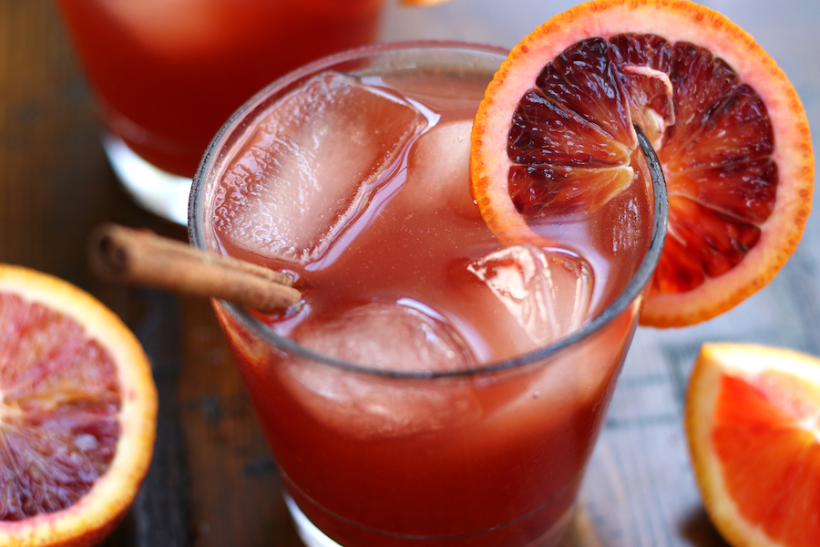 Overhead photo of a glass of Witches Brew For Kids (aka non-alcoholic).