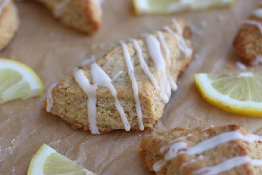 Up close photo of lemon glazed Foolproof Scones Recipe.