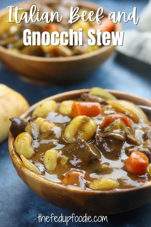 Italian Beef and Gnocchi Stew has tender beef pieces and fluffy gnocchi in a rich and savory broth. Easy to make and loaded with flavor. 
#GnocchiBeefStew #GnocchiBeefStewRecipes #EasyGnocchiBeefStew #BeefAndGnocchiStew #EasyWinterMeals #EasyBeefStewStovetop 
https://www.thefedupfoodie.com