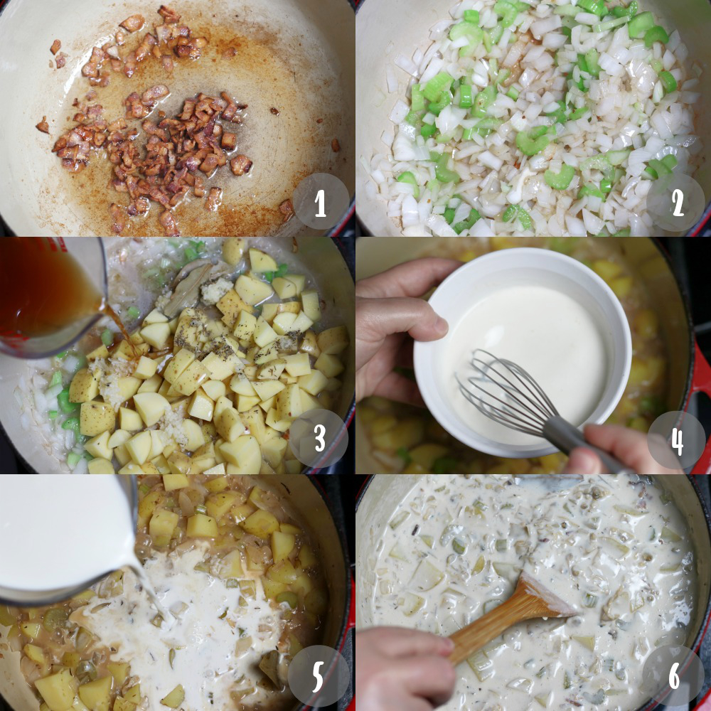 New England Clam Chowder Process Shots Collage