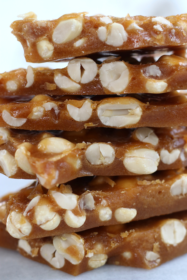 Up close photo of a stack of Peanut Candy.