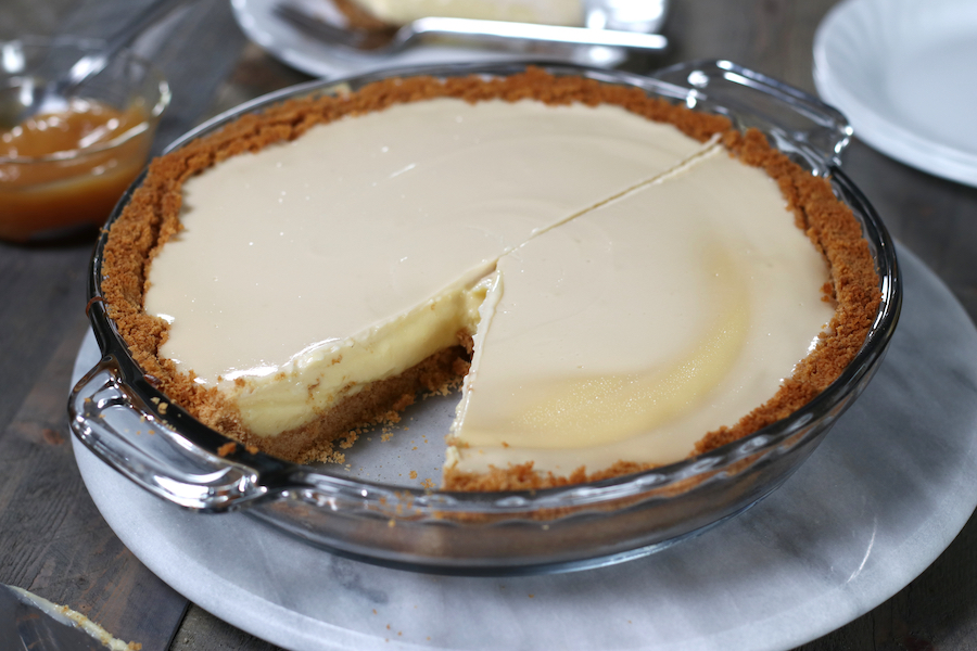 One sliced taken out of a Old Fashioned Icebox Pie.