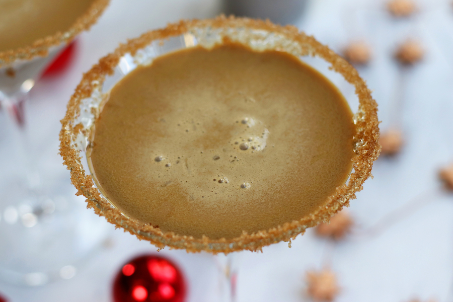 Up close overhead photo of a Gingerbread Martini Cocktail.