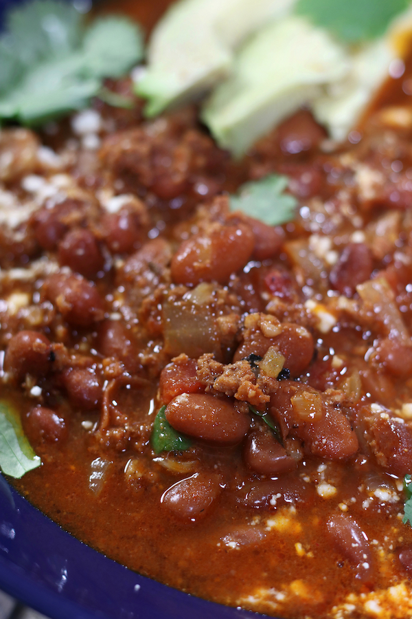 Up close photo of the beans in Mexican Bean Soup.