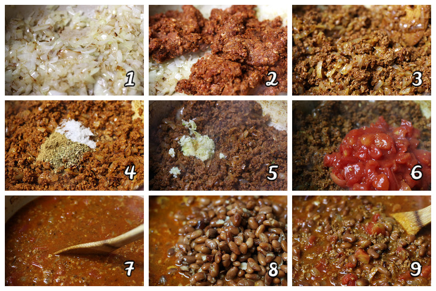 Steps for making Chorizo Pinto Bean Soup.