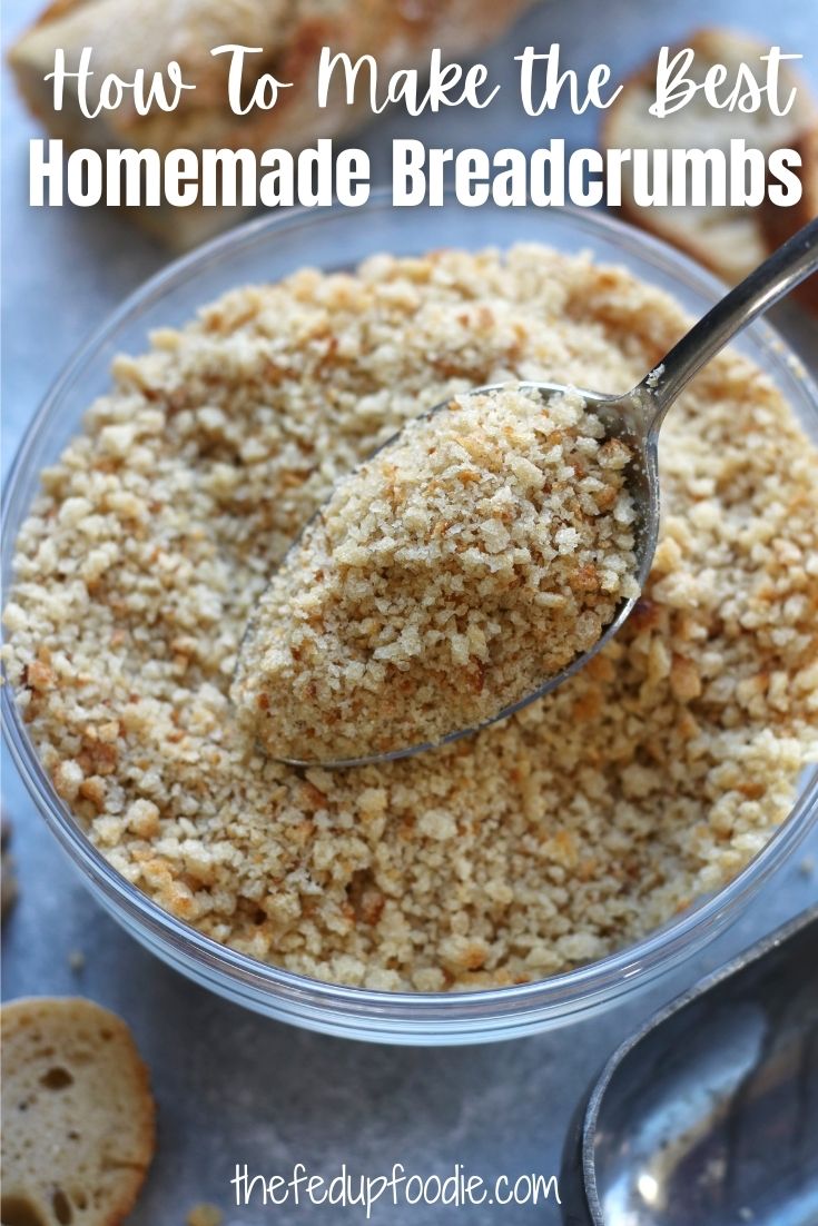 Homemade Breadcrumbs are incredibly easy to make and an affordable way to not let stale bread go to waste. Use them on breaded chicken, pork and seafood. 
#BreadcrumbsHowToMake #Breadcrumbs #SeasonedBreadcrumbsRecipe #HomemadeBreadcrumbsEasy #DIYBreadcrumbs #MakeYourOwnBreadCrumbs