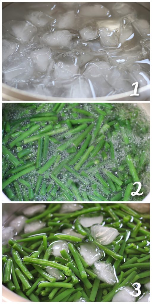 Process shots of Blanching Green Beans.