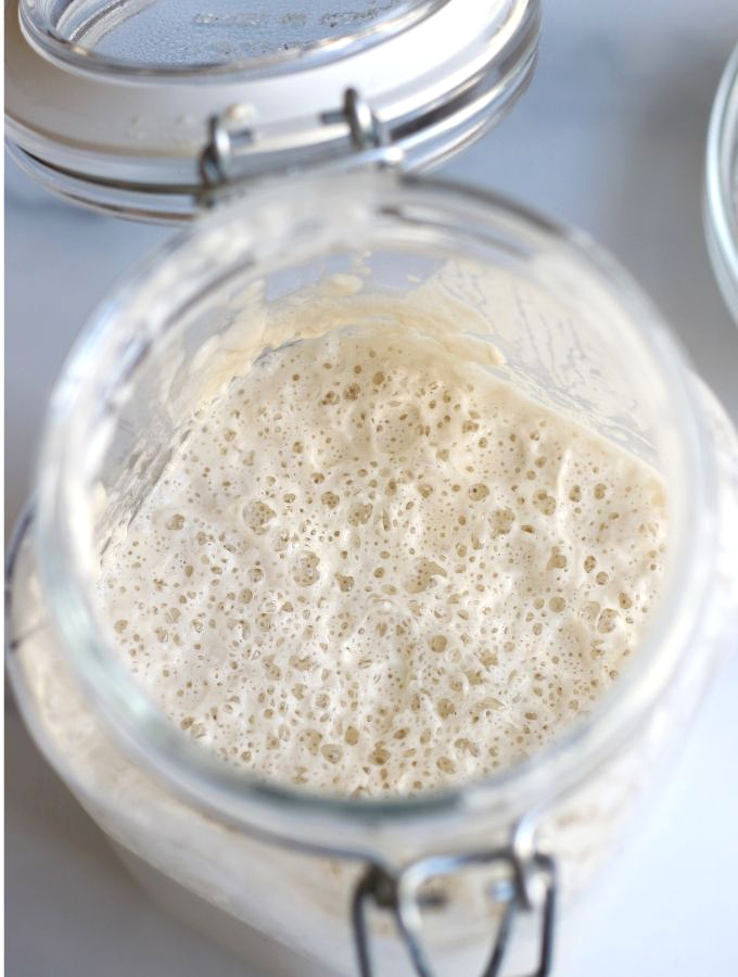 Overhead photo of Easy Sourdough Starter that is ready to be used.