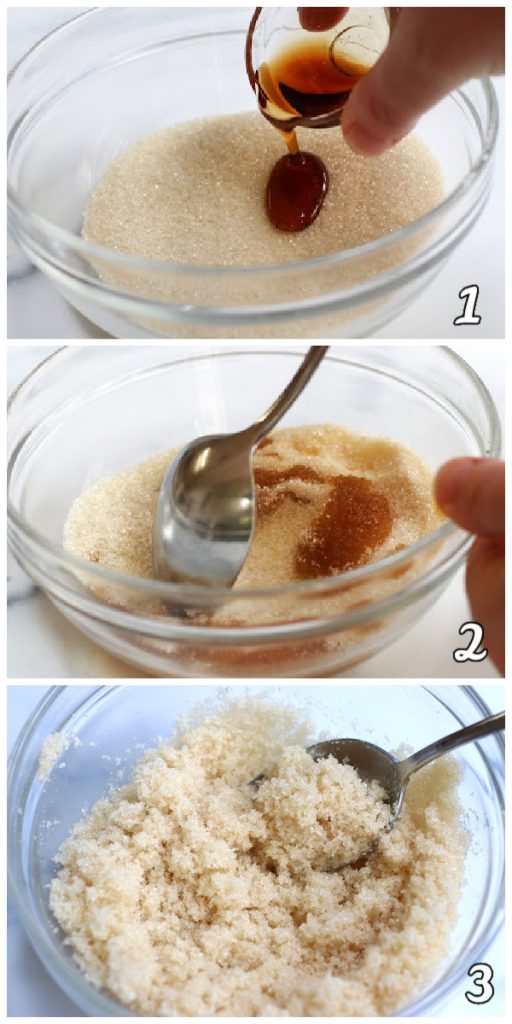 Photo collage showing how to make a Brown Sugar Substitute for Vegan Chocolate Chip Cookies.