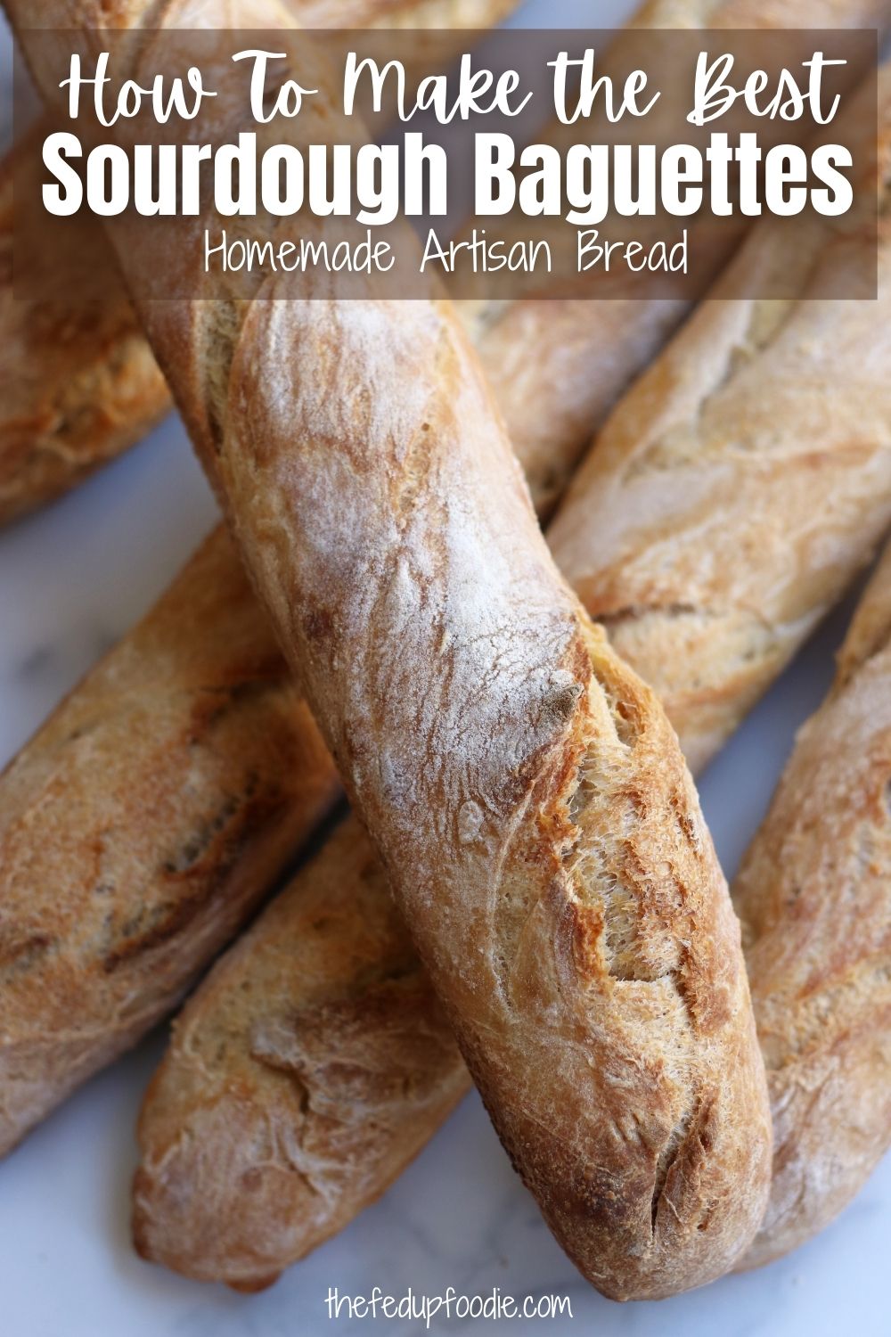 Artisan homemade Sourdough Baguettes are so much easier to make than they seem. This recipe makes baguettes with a gorgeous crusty exterior and a fluffy interior. Use these Baguettes to make breadcrumbs, croutons, sandwiches or just enjoy them by themselves. 
#SourdoughBaguetteRecipe #SourdoughBaguette #SourdoughBaguetteRecipeWithStarter #SourDoughBaguetteRecipe #ArtisanBreadRecipes #RusticBreadRecipeEasy #BestHomemadeBread 