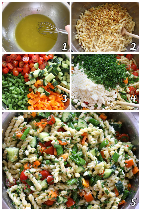 Steps to making Summer Pasta Salad.