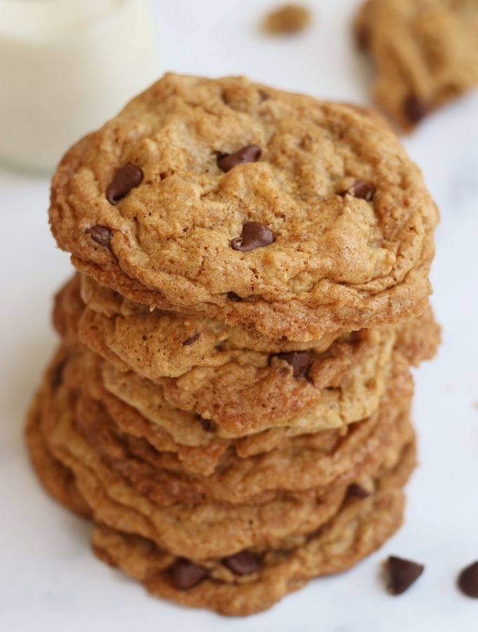 A stack of Vegan Chocolate Chip Cookies.