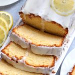 Slices of Italian Lemon Pound Cake on a white platter.