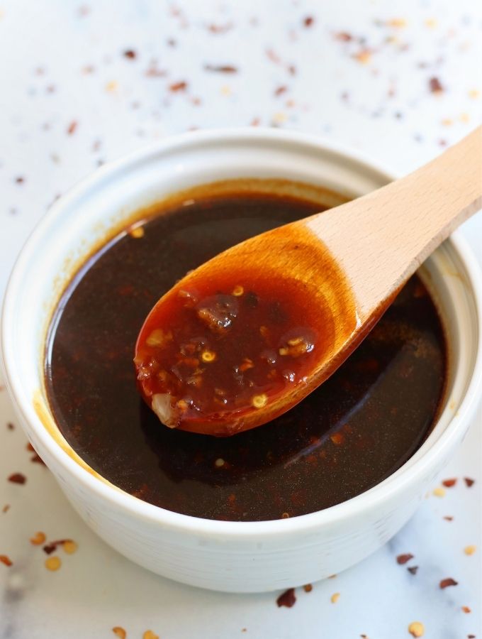 Homemade Teriyaki Sauce in a white bowl.