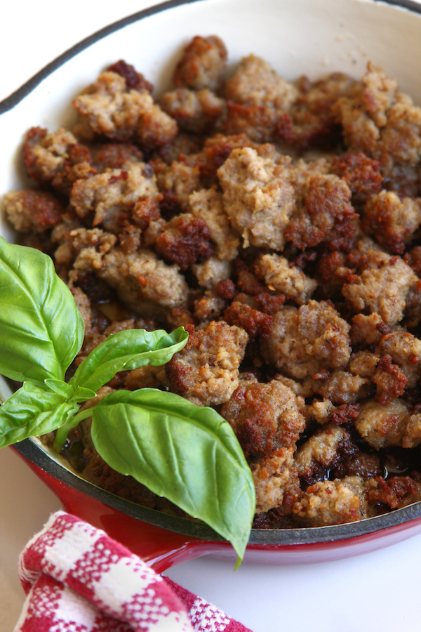 Ground Italian Sausage that is cooked into crumbles.