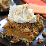 Up close photo of Pumpkin Crisp Recipe showing the three layers.