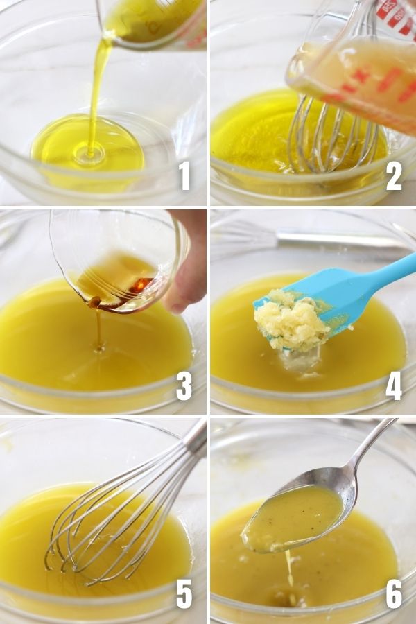 Pictures showing steps to making Apple Cider Vinegar Dressing.