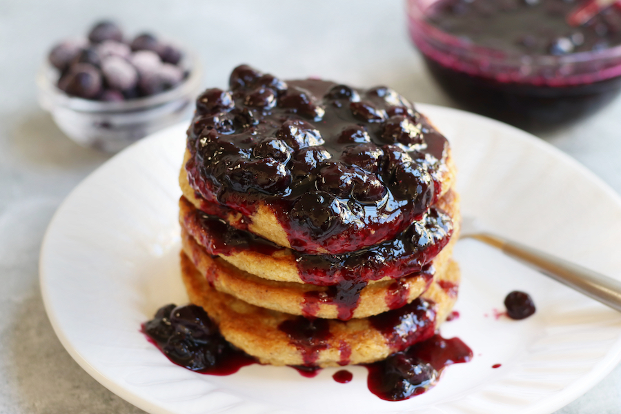 Blueberry Sauce with chunks of whole blueberries.