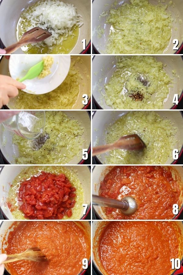 Steps in making Pomodoro Sauce.