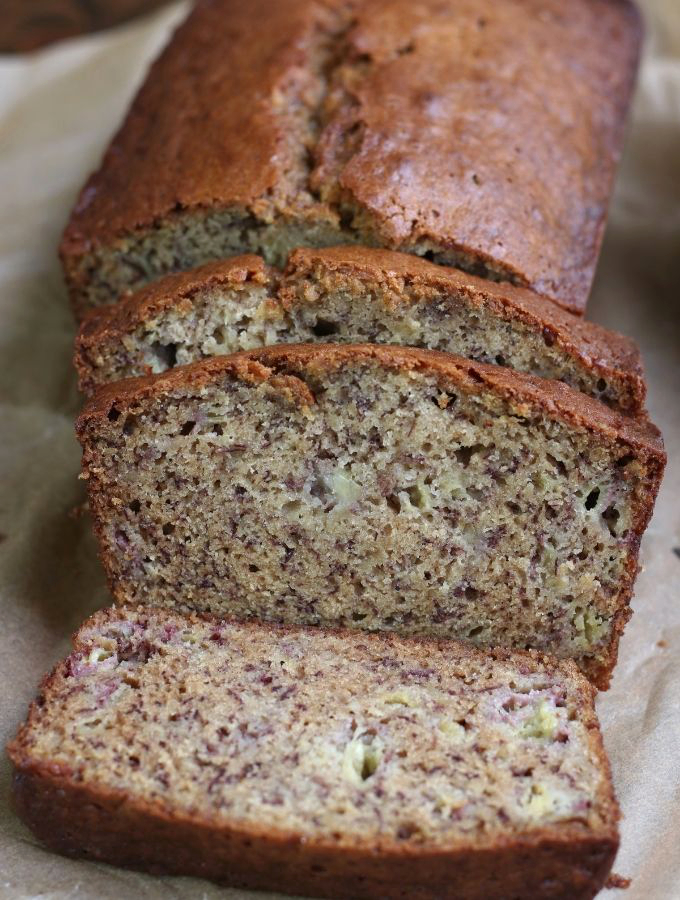 Up close photo of Banana Bread slices.