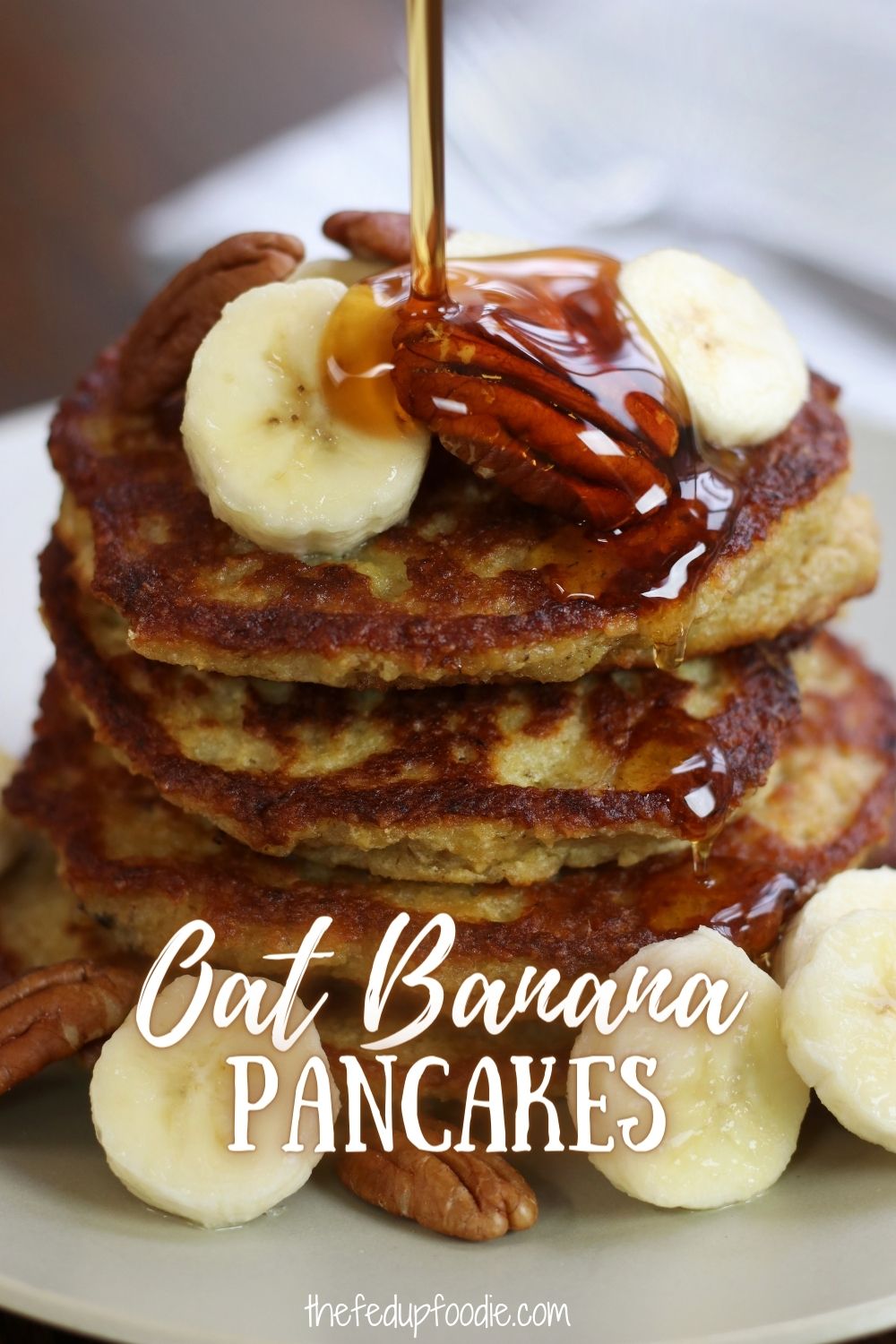 These Oat Banana Pancakes are not only healthy, they are also fluffy, tender and absolutely delicious. Easy to make and perfect for when you have over ripe bananas. Dairy free and vegan options included. 
#OatBananaPancakes #OatmealRecipesBreakfast #OatmealBananaPancakesHealthy #BananaOatmealPancakes #HealthyBananaOatPancakes
