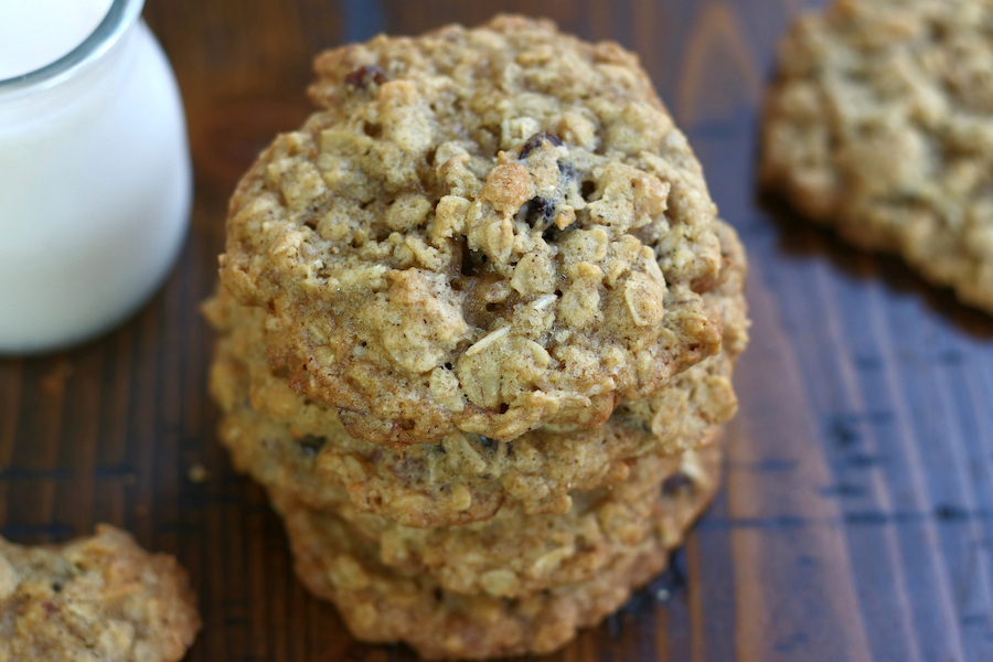 Overhead photo of a stack of Old Fashioned Oatmeal Cookies