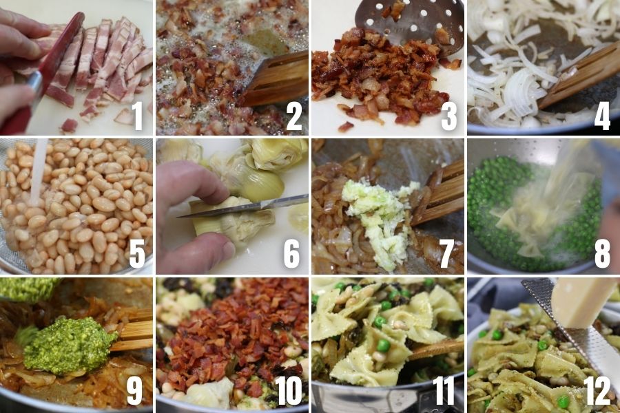 Steps to making Pasta with White Beans.