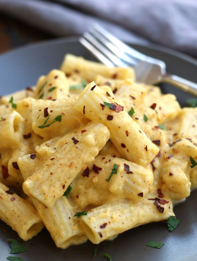 Up close photo of Butternut Mac and Cheese.