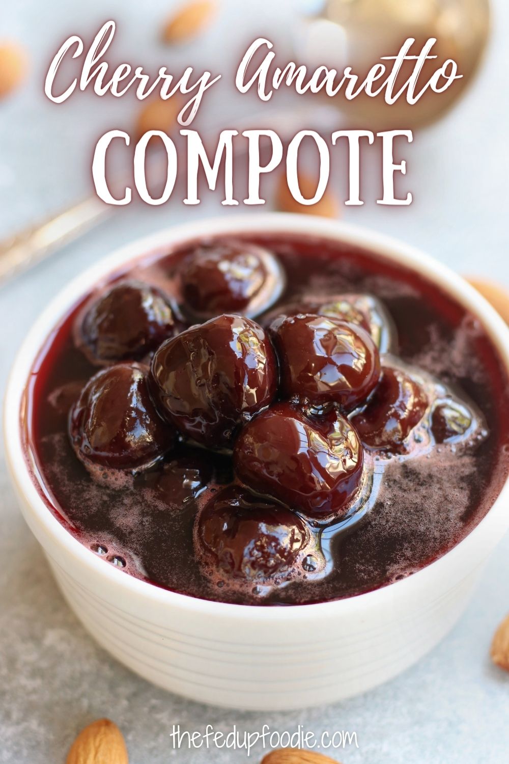 Cherries and amaretto play so well together in this luxurious and very easy to make Cherry Amaretto Compote. Use either fresh or frozen cherries to make this tasty sauce that is perfect on ice cream, cheesecake and pancakes. 
#CherryCompote #CherryCompoteRecipe #CherryCompoteEasy #CherryCompoteFrozen #AmarettoCherryCompote #CherryAmaretto 