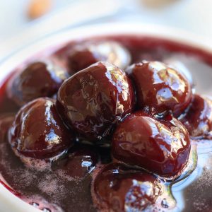 Up close picture of Cherry Sauce with Amaretto.