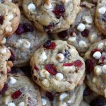 Up close photo of a several Cranberry White Chocolate Cookies.