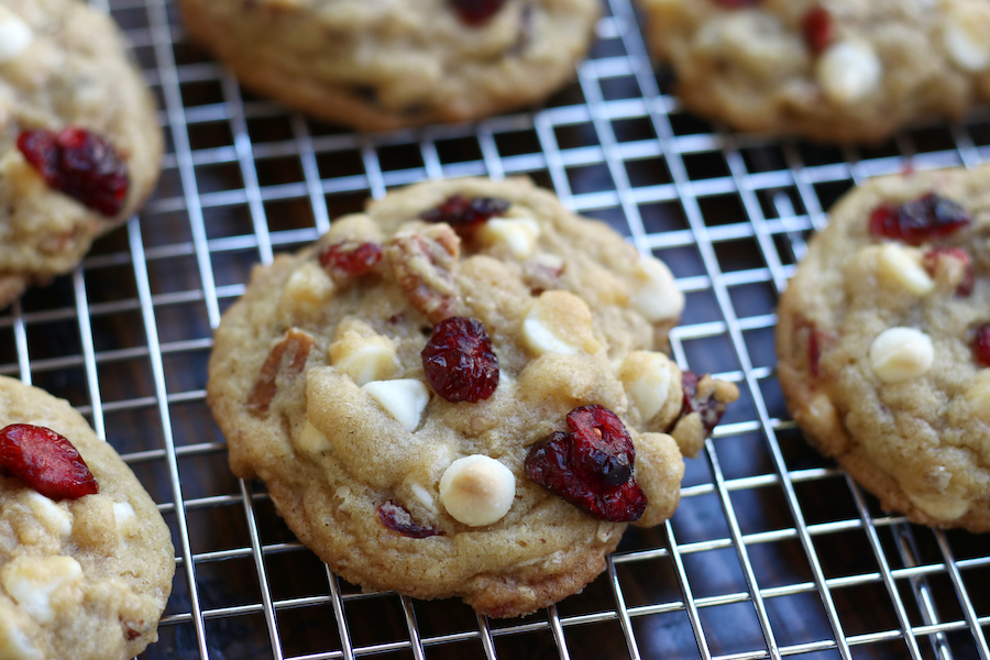 Orange Cranberry Cookies cooling on a wire rack.