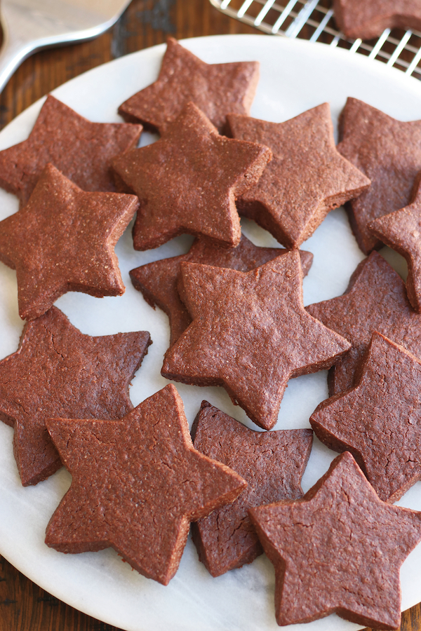 Chocolate Sugar Cookie Recipe made into star shaped cookies.
