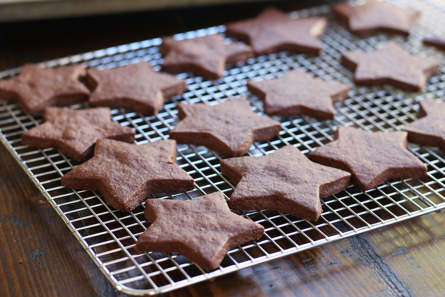 Chocolate Sugar Cookies cooling on a wire rack.