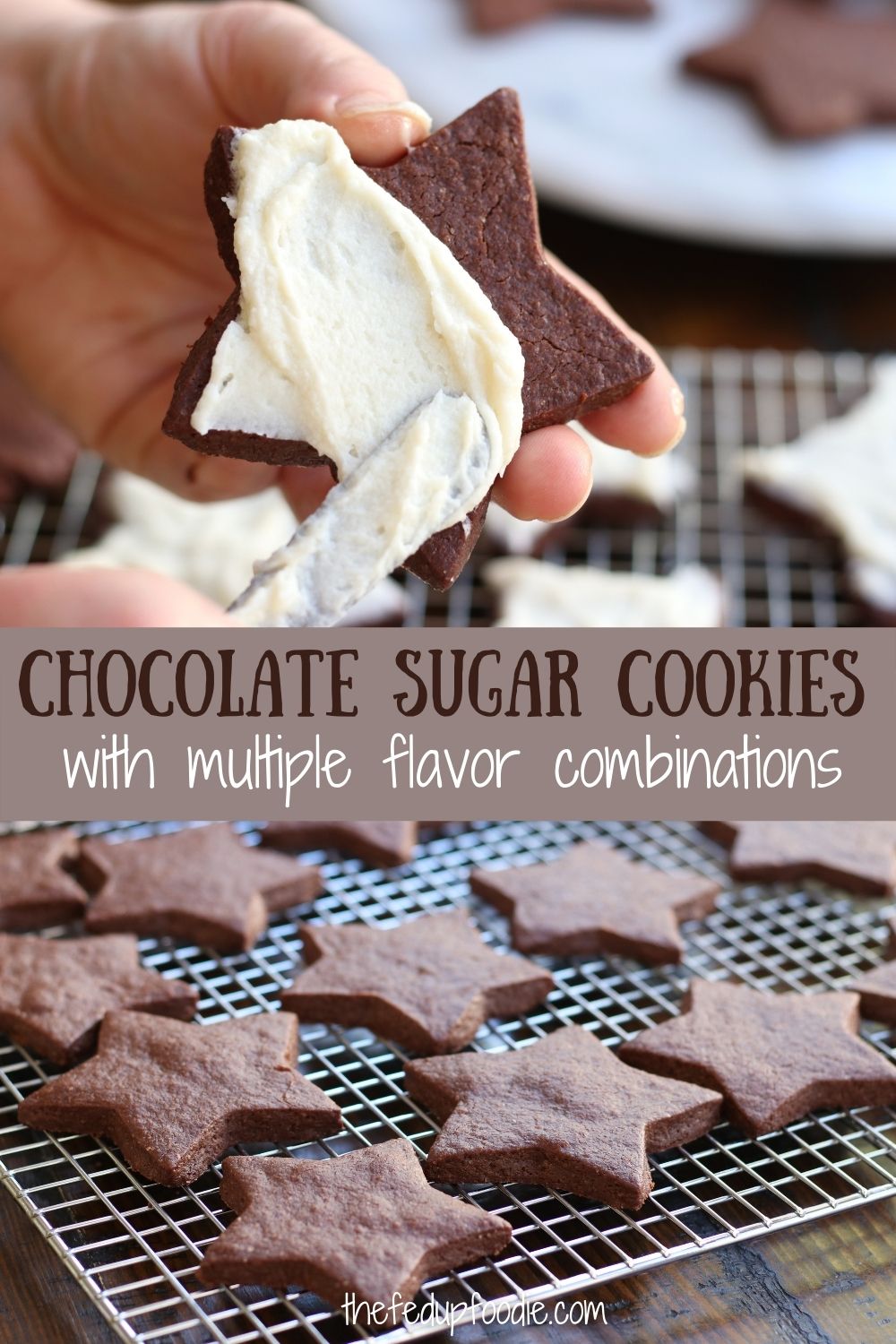Chocolate Sugar Cookies are fudgy and buttery with a soft texture and crispy edges. These cookies are perfect for Christmas and work great for many parties and events throughout the year. Top with a simple homemade buttercream for a delicious cut out cookie. 
#ChocolateSugarCookie #ChocolateSugarCookieRecipe #ChocolateSugarCookieCutoutRecipe #ChocolateSugarCookiesCutOut #ChocolateCutOutCookies #HomemadeSugarCookies