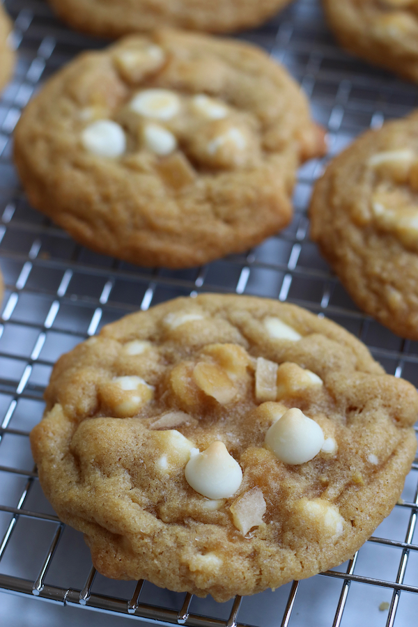 Lemon Cookies with White Chocolate Chips cooling on a wire rack.