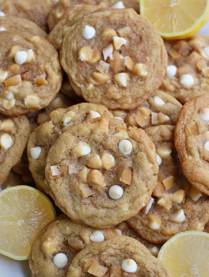 Up close photo of Lemon White Chocolate Cookies.