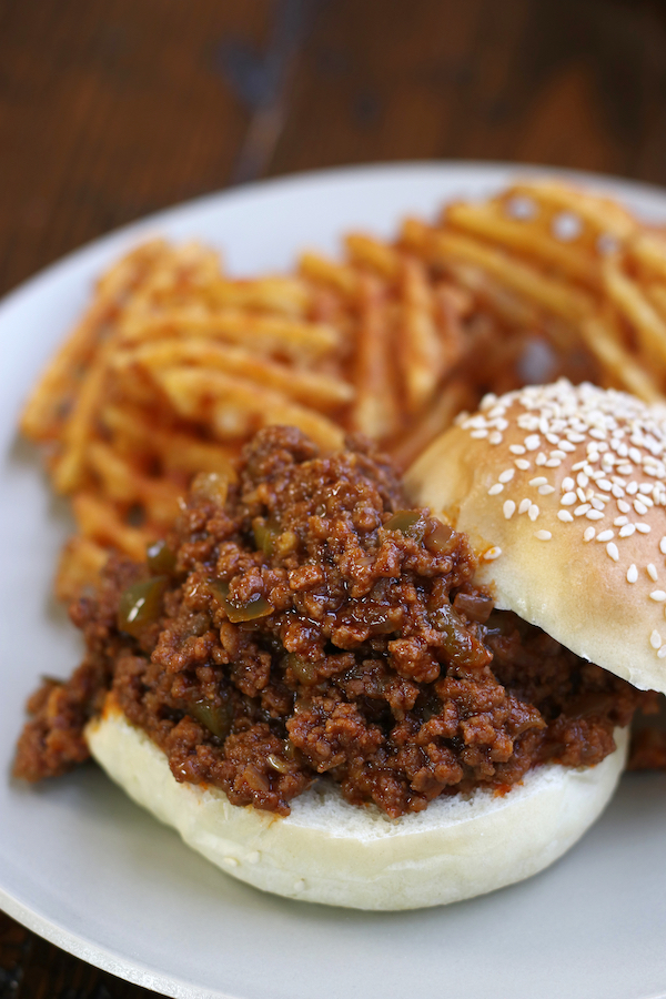 Old Fashioned Sloppy Joes Recipe served with criss cross fries.
