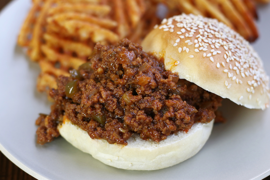 Sloppy Joes from Scratch in a bun with fries.
