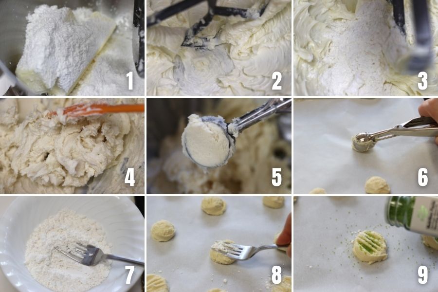 Pictures showing steps in making Whipped Shortbread Cookies.