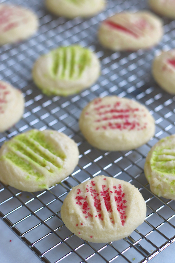 Cookies from Whipped Shortbread Cookies Recipe laying on a wire cooling rack.