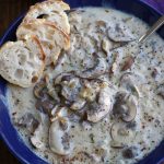 Overhead photo of a serving of Homemade Cream of Mushroom Soup.