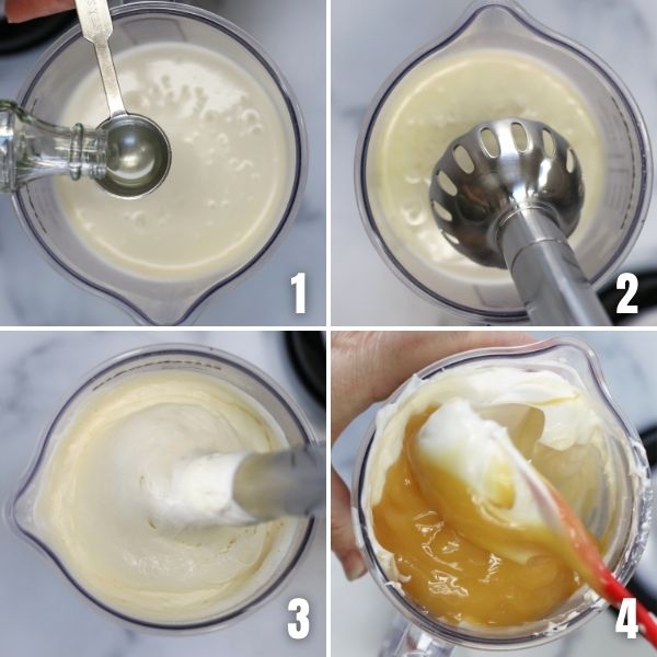 Photos showing steps in making Lemon Curd Whipped Cream Filling.
