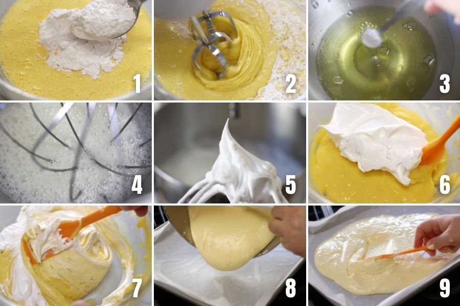 Photos showing second steps in making Lemon Swiss Roll Cake.