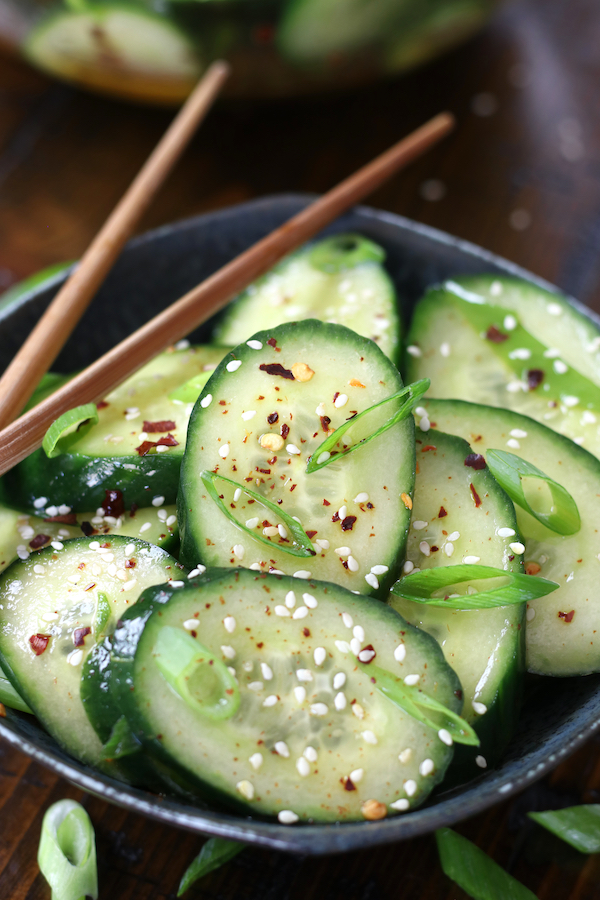 Japanese Cucumber Salad made with English Cucumbers.