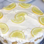 Lemoncello Tiramisu decorated with lemon slices.